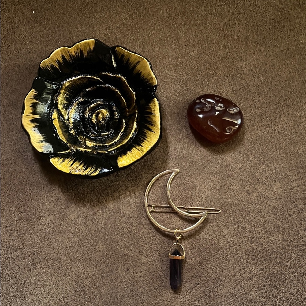 3 PC Bundle Gold & Black Rose breakable bow wi gold moon hair accessory moon